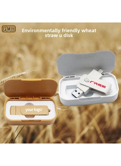Generic Degradable Environmental Protection U Disk Mobile Phone Computer Dual-use Wheat Straw High-speed USB Printing LOGO Creative Gift U Disk-Color:Environmentally Friendly U Disk Set Yellow-Capacity:USB2.0 128GB  - Image 2