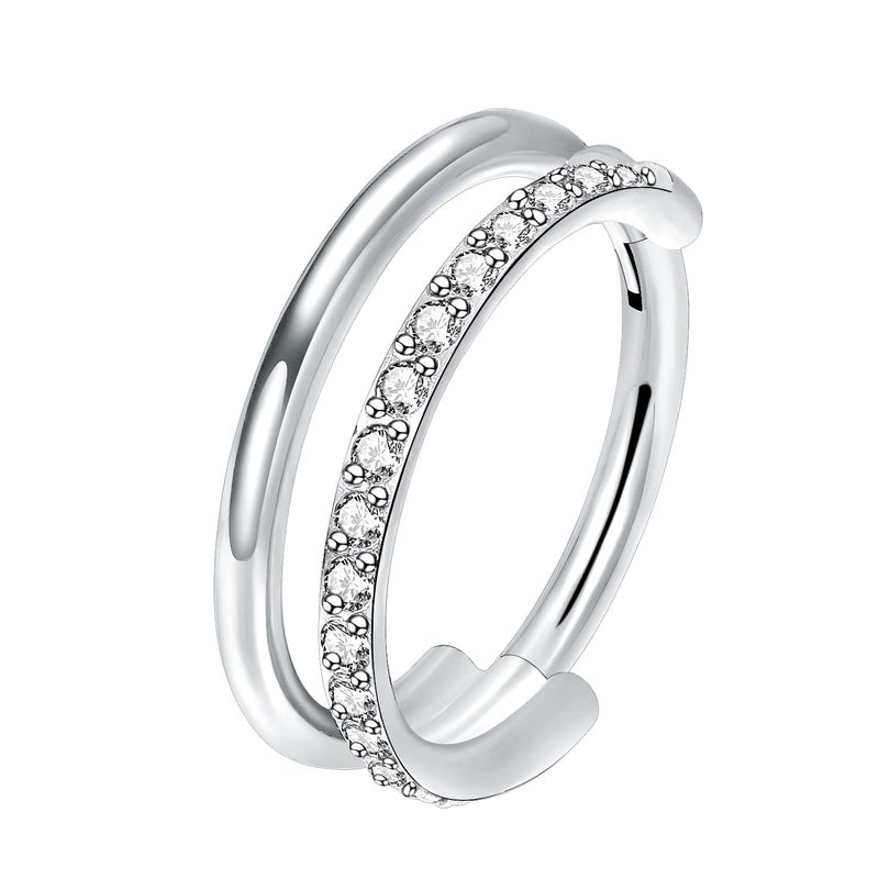 VOJO G23 Titanium 16G Cartilage Septum Hoop Piercing Jewelry Double Row Plated CZ Beads Conch Nose Rings Tragus for Women Men (12mm/0.472in, CZ Silver) - Image 1