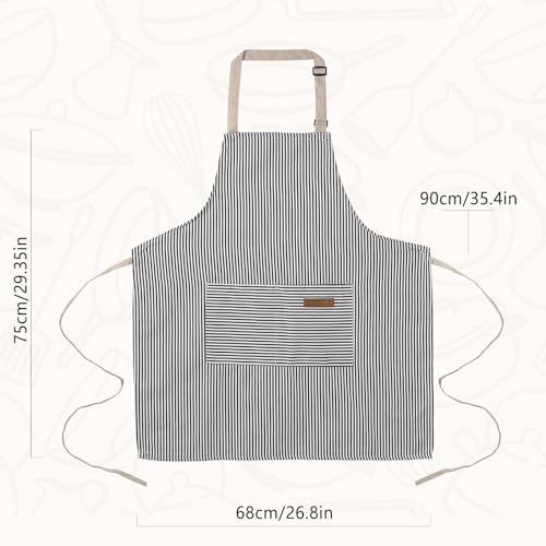 ARBINSON 2 Pack Cooking Aprons Adjustable Bib Apron for Women with 2 Pockets, Kitchen Restaurant Men Chefs Aprons (Beige/Black Stripes) - Image 4