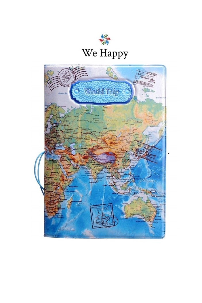 We Happy The World Map Premium Waterproof Passport Cover Ticket and Documents Holder  - Image 1