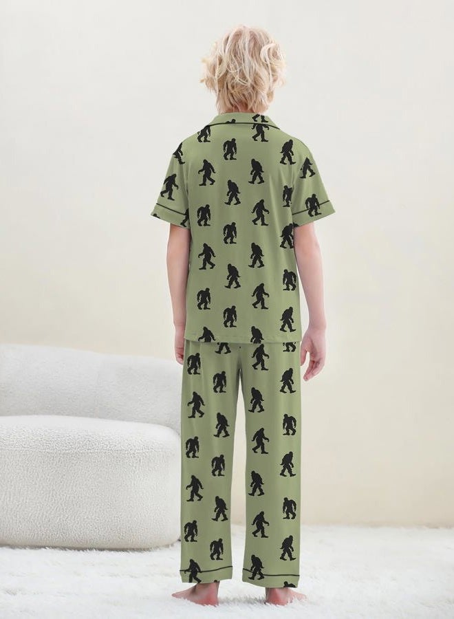 Umeyda Boys 100% Cotton Pajamas Short Sleeve and Long Pants 2-Piece PJ Set Kid Sleepwear Ages 4-12, Orangutan Green, 9-10 years - Image 5