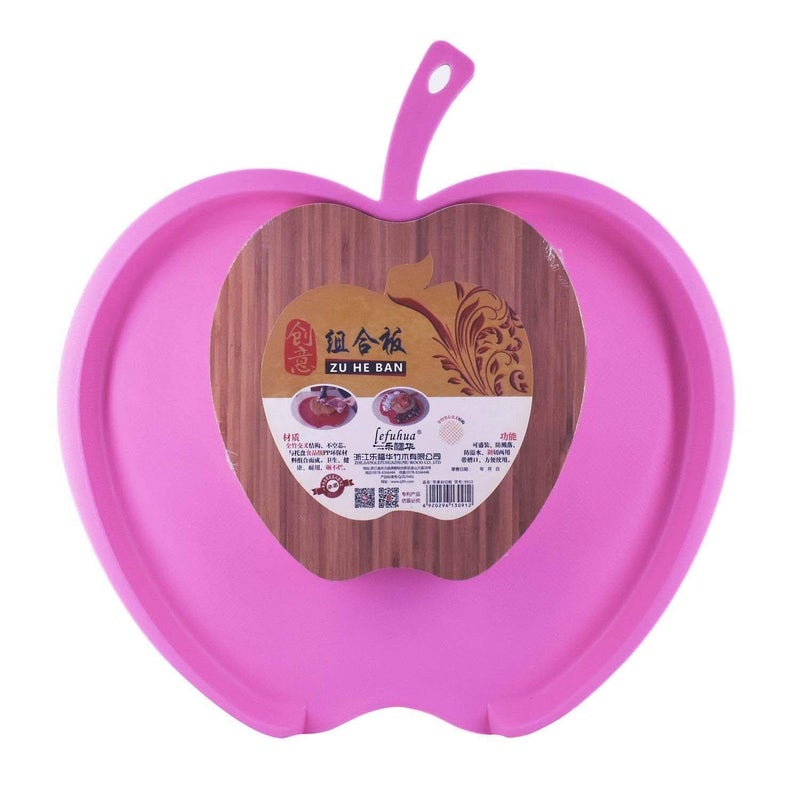 Grofly Chop and Drop Chopping Board Apple Shape Large Bamboo Chopping Block and Storage Dried Fruit ABS Plate with Cutting Board Fruit Plate case Vegetable and Fruit Cutting Board Tray Drain Tray - Image 4