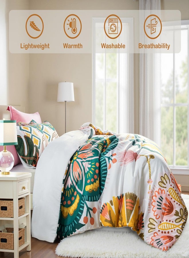 Tyrot Boho Floral King Comforter Set - 3 Piece Farmhouse Botanical Bedding Comforter Sets for All Season Soft Lightweight Mid Century Modern Bed Set, (1 Reversible Comforter and 2 Pillow Shams - Image 4