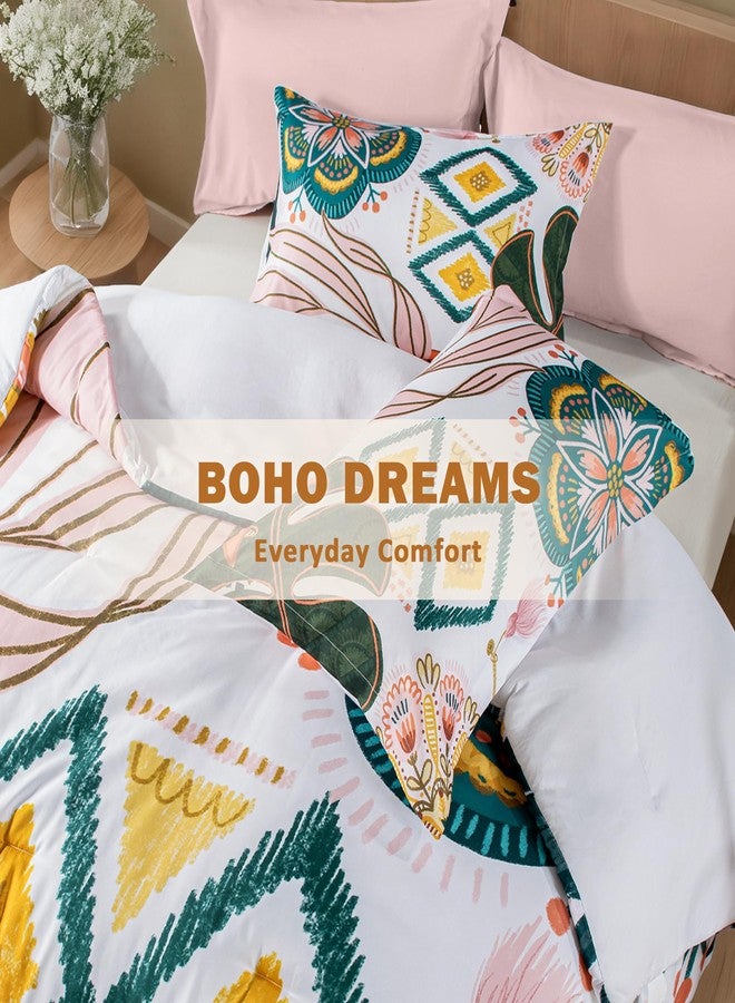Tyrot Boho Floral King Comforter Set - 3 Piece Farmhouse Botanical Bedding Comforter Sets for All Season Soft Lightweight Mid Century Modern Bed Set, (1 Reversible Comforter and 2 Pillow Shams - Image 3