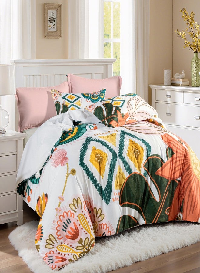 Tyrot Boho Floral King Comforter Set - 3 Piece Farmhouse Botanical Bedding Comforter Sets for All Season Soft Lightweight Mid Century Modern Bed Set, (1 Reversible Comforter and 2 Pillow Shams - Image 2
