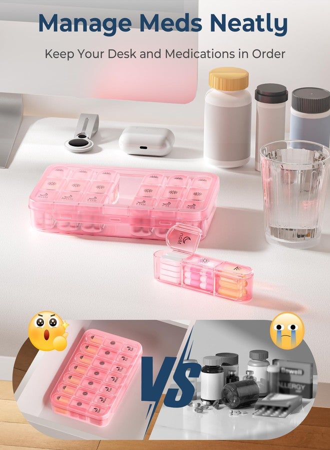 Windtrace Pill Organizer 3X a Day｜Pink Perfection Portable Pill Case｜7-Day Weekly Compartment｜Stylish Travel Essential for Fashionistas｜BPA-Free Health Companion｜Luxury Bag Must-Have - Image 4