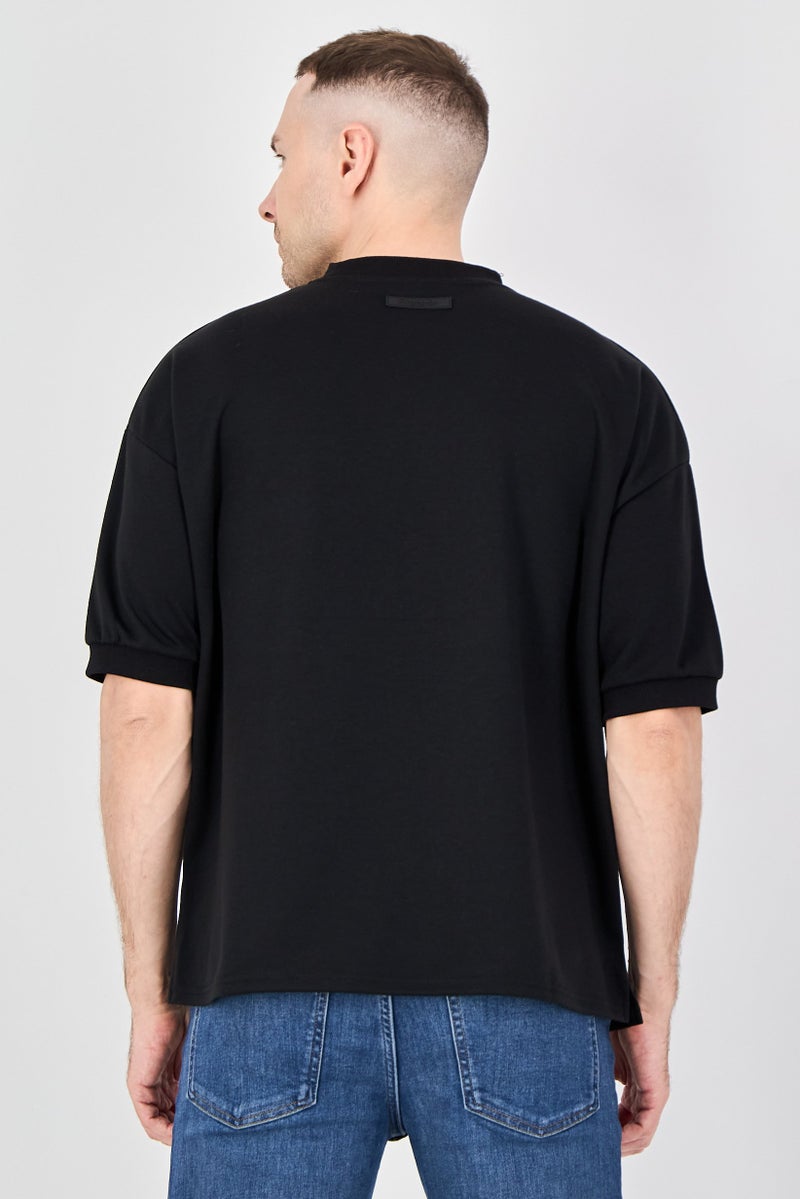 Algspar Men Crew Neck Short Sleeve Brand Logo T-Shirt, Black - Image 3