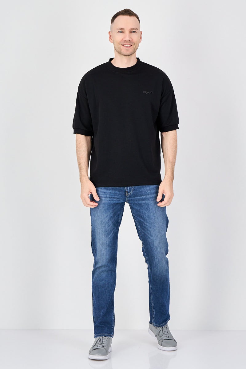 Algspar Men Crew Neck Short Sleeve Brand Logo T-Shirt, Black - Image 4