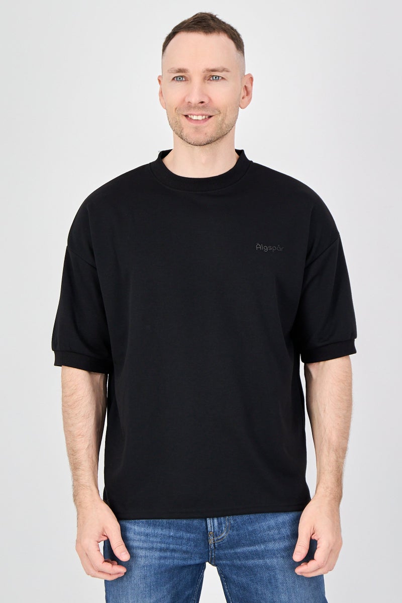 Algspar Men Crew Neck Short Sleeve Brand Logo T-Shirt, Black - Image 1