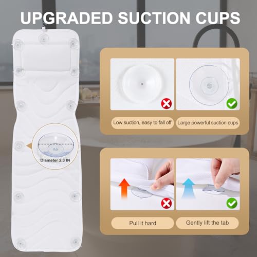 Idle Hippo Full Body Bath Pillow for Bathtub, Non-Slip Bath Pillows for Tub, Spa Bathtub Pillow Cushion for Headrest Neck Shoulder and Back Rest Support，Relaxation Spa Accessories-50 x 15" (White) - Image 4