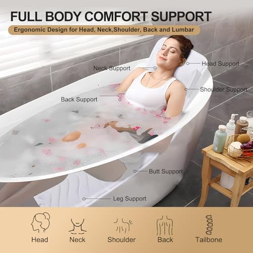 Idle Hippo Full Body Bath Pillow for Bathtub, Non-Slip Bath Pillows for Tub, Spa Bathtub Pillow Cushion for Headrest Neck Shoulder and Back Rest Support，Relaxation Spa Accessories-50 x 15" (White) - Image 3