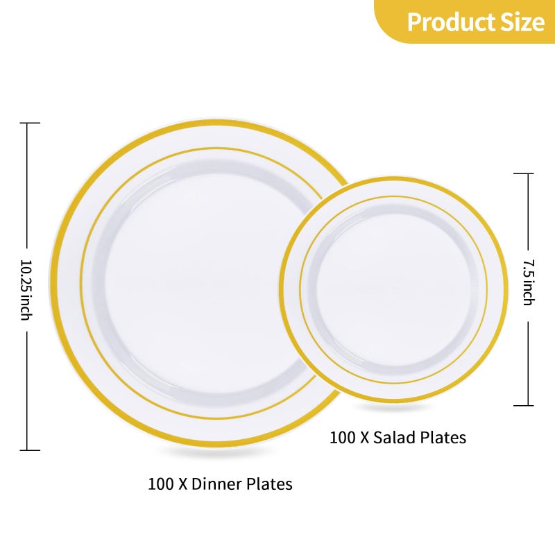 Goodluck 200PCS Gold Plastic Plates, Heavy Duty Disposable Gold Plates with 100 10.25 inch Dinner Plates and 100 7.5 inch Dessert Plates for Party, Holiday, Wedding, Thanksgiving - Image 4