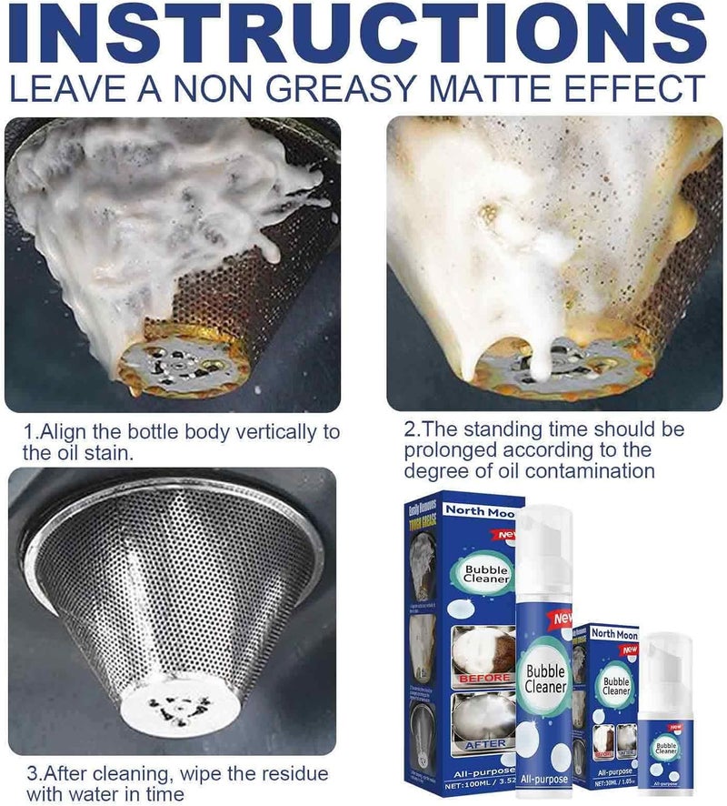 كلاراكو منظف الفقاعات متعدد الأغراض من نورث مون، 100 مل، بخاخ منظف الفقاعات للمطبخ، رغوة منظفة للفقاعات قوية وفعالة في مكافحة بقع المطبخ (قطعتان) - Image 4
