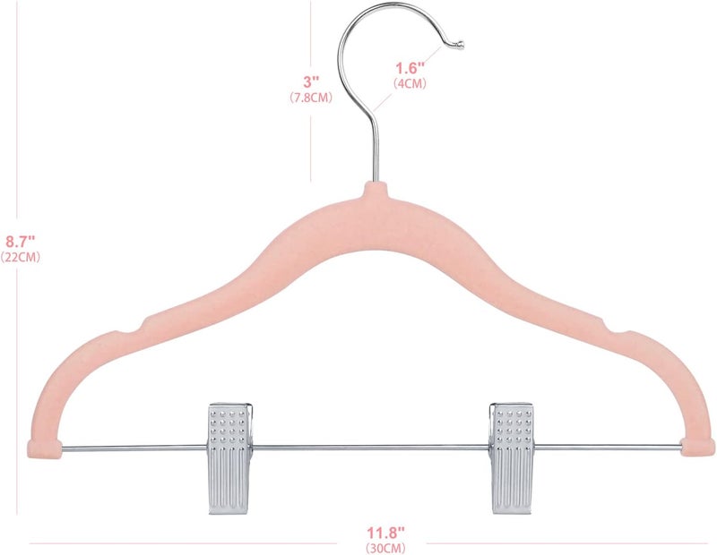 ManGotree 11.8'' Baby Velvet Hangers with Movable Clips, Non-slip Kids Clothes Hangers (16 Pack, Pink) - Image 2