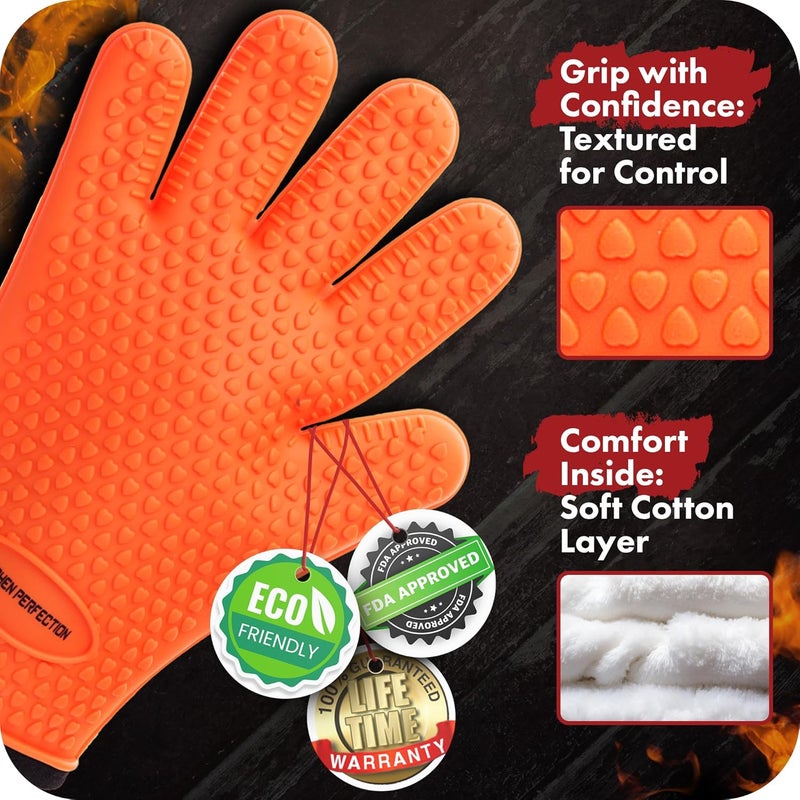 Kitchen perfection KP Silicone Smoker Oven Gloves -Extreme Heat Resistant BBQ Gloves -Handle Hot Food Right on Your Grill Barbecue Fryer & Pit |Waterproof Grilling Cooking & Baking Mitts |Superior Value Set +3 Bonuses - Image 4