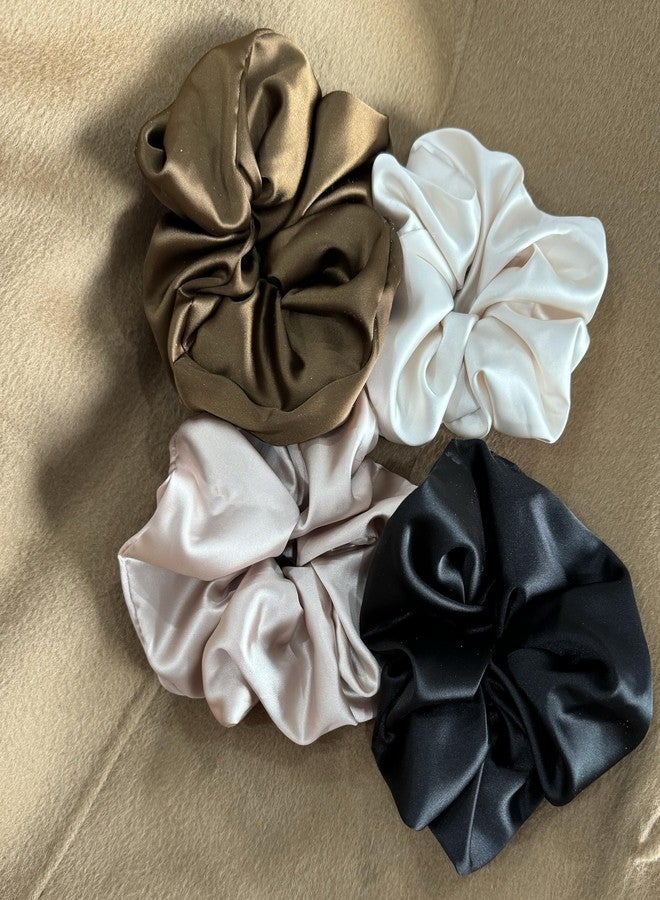 PIDOUDOU 4 Pieces Jumbo Satin Silk Scrunchies for Women 7.2 Inches Large Oversize Scrunchies For Thick Hair Elastic Hair Ties (Brown Mix) - Image 5