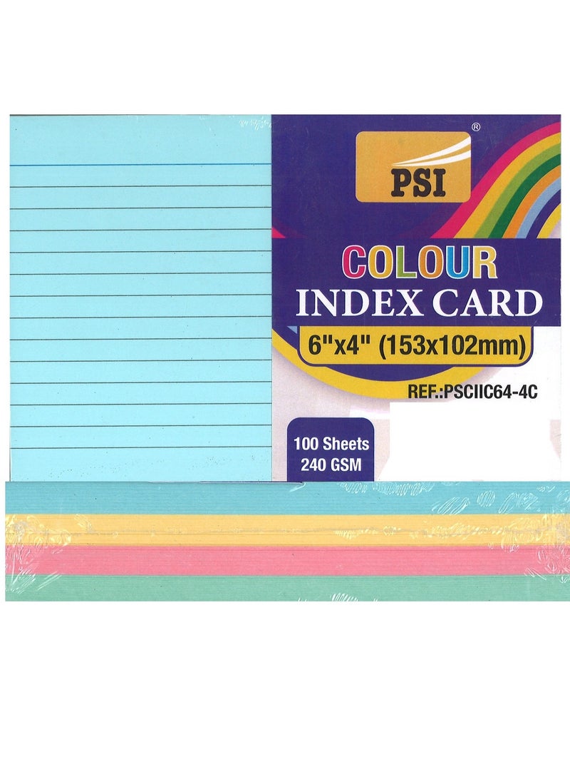 Psi - 100-Piece Ruled Index Card Stocks 6x4 Inch Size 240gsm Thickness Multicolour - Image 1