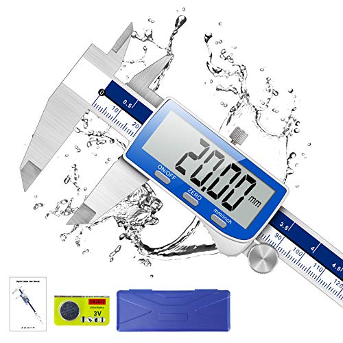 Qfun Digital Caliper, 0-6inch Caliper Measuring Tool Extreme Accuracy IP54 Waterproof Electronic Vernier Caliper Stainless Steel Digital Micrometer with Extra Large LCD Screen - Image 1