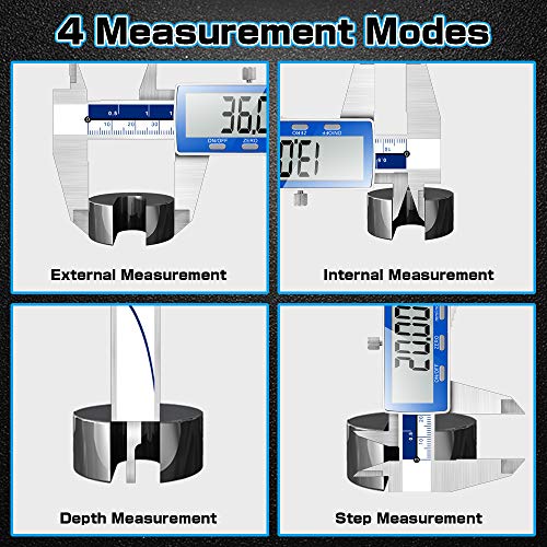 Qfun Digital Caliper, 0-6inch Caliper Measuring Tool Extreme Accuracy IP54 Waterproof Electronic Vernier Caliper Stainless Steel Digital Micrometer with Extra Large LCD Screen - Image 3