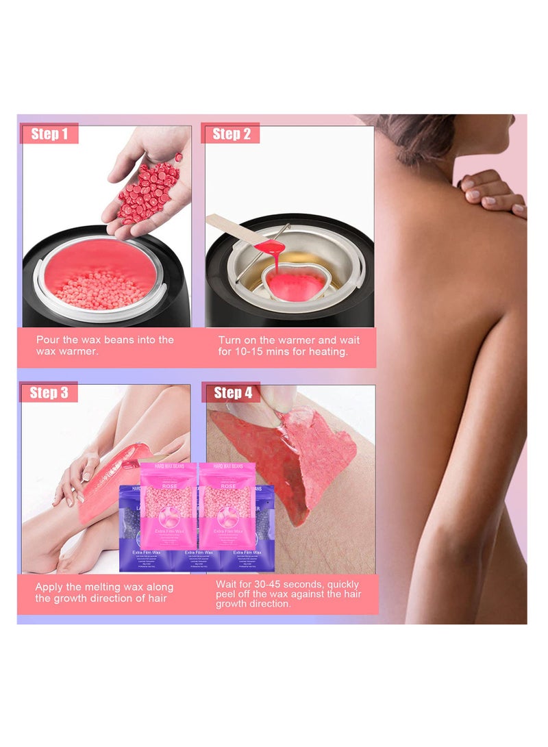 Hard Wax Beads for Hair Removal with 10 Sticks, Wax Beads for Sensitive Skin, Body Wax Beads for Thick Hair, Waxing Beads for Face, Eyebrows, Body, Home(100g/pack) (5pack, Rose+Lavender) - Image 3