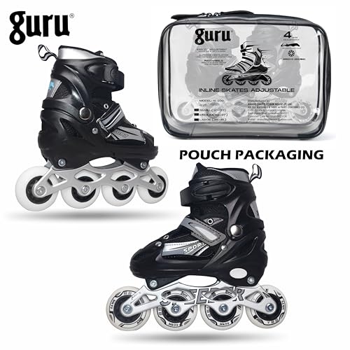 GURU Inline Skates, Inline Skates 4 Wheels 64mm for Kids & Adults Small Size in-line Skates - Size 30-33 Euro (Black) - Image 4