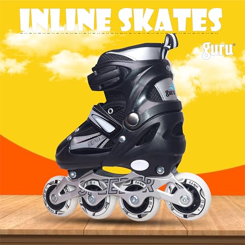 GURU Inline Skates, Inline Skates 4 Wheels 64mm for Kids & Adults Small Size in-line Skates - Size 30-33 Euro (Black) - Image 2