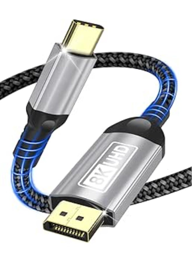 كابل USB C إلى DisplayPort بطول 2 متر – دقة 8K@60Hz و4K@240Hz، متوافق مع Thunderbolt 3/4، أحادي الاتجاه - Image 1