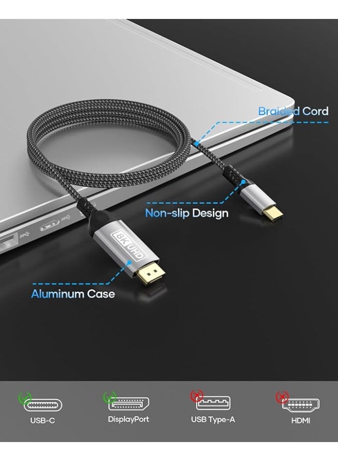 كابل USB C إلى DisplayPort بطول 2 متر – دقة 8K@60Hz و4K@240Hz، متوافق مع Thunderbolt 3/4، أحادي الاتجاه - Image 3