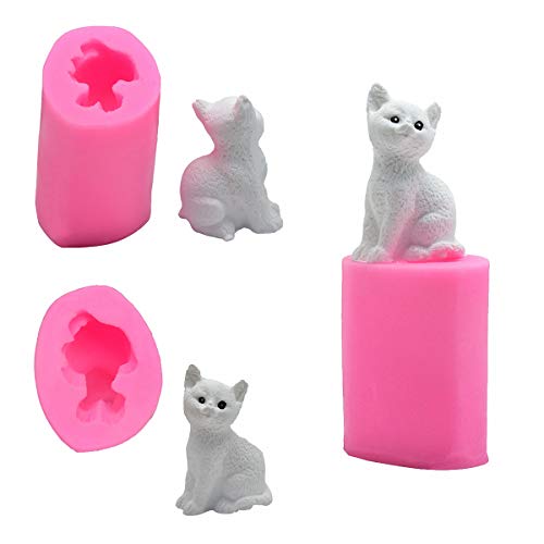 HiParty 2Pcs Mini Size 3D Kitten Candle Molds, Small Kitty Cat Silicone Chocolate Candy Fondant Mold for Cake Decorating Resin Epoxy Casting Polymer Clay Mould Beeswax Candle Mold - Image 3