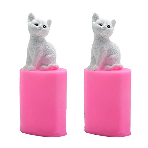 HiParty 2Pcs Mini Size 3D Kitten Candle Molds, Small Kitty Cat Silicone Chocolate Candy Fondant Mold for Cake Decorating Resin Epoxy Casting Polymer Clay Mould Beeswax Candle Mold - Image 1
