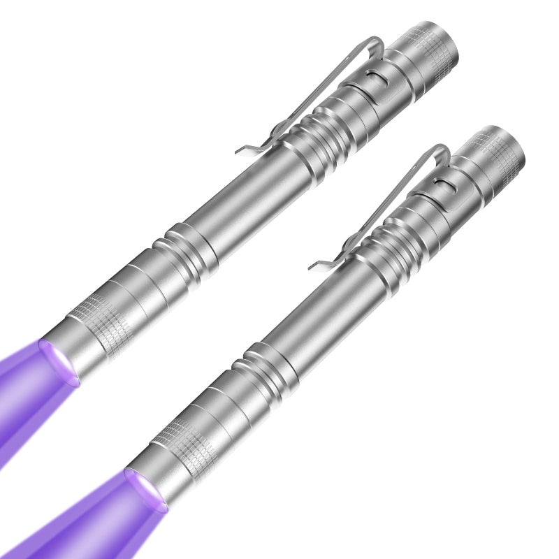COSOOS 2 UV Flashlight Black Light 2 Pack 395nm Mini Pen Light with Clip Waterproof Ultraviolet Flashlight for Pet Urine Detector Scorpions Finder Hotel Inspection Dry Stain and Bed Bugs