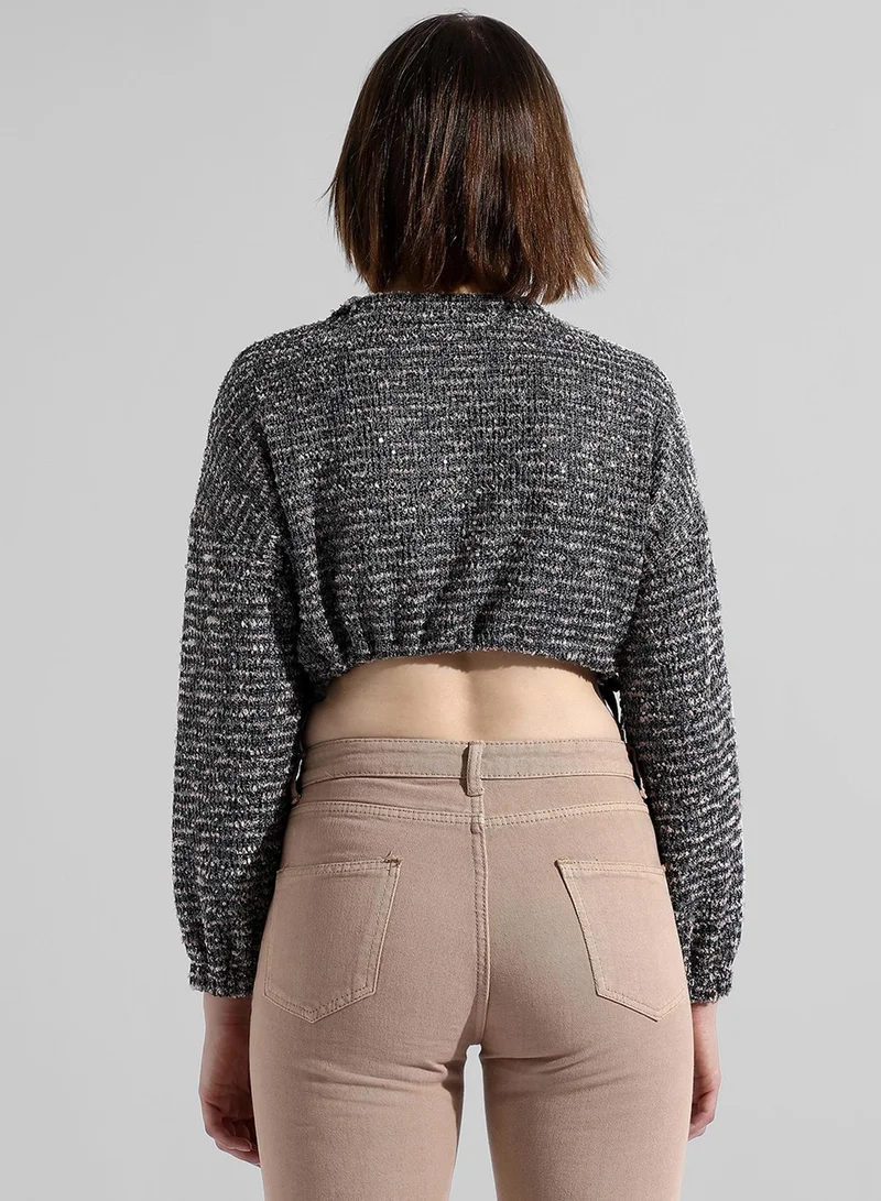 PINACOLADA Women's Charcoal Grey Cinched Crop Top