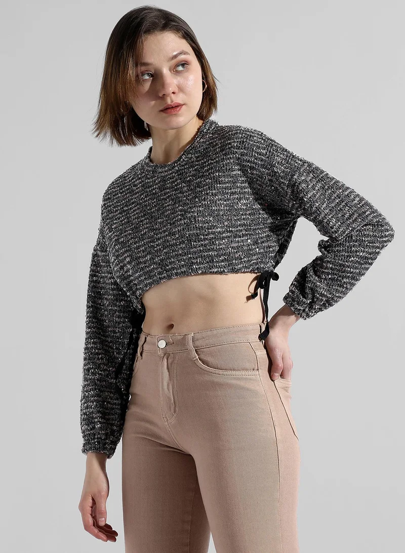 PINACOLADA Women's Charcoal Grey Cinched Crop Top