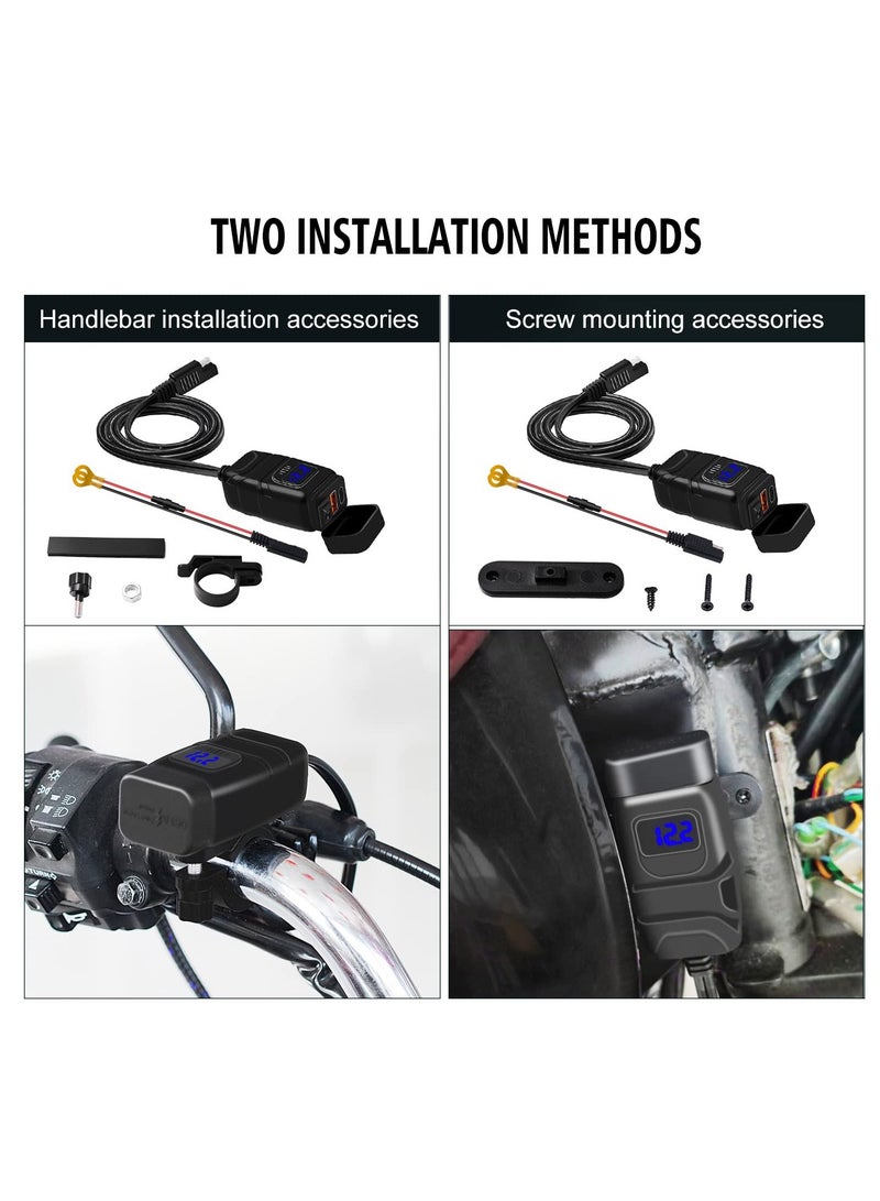 erorex Motorcycle USB Charger Type C  USB Port QC3.0 Quick Charge 12v USB Socket with Voltmeter Display and Switch Waterproof Motorbike Phone Charger - Image 4
