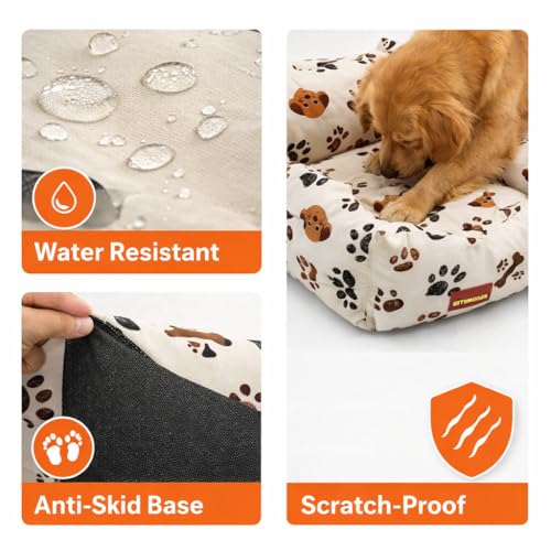 SITSNOOZE Pet Beds & Habitats - Luxurious Dog Bed Small to Large for Cats and Dogs - Plush Comfort and Supportive Design - Perfect for Indoor Use - Durable and Easy to Clean (Beige Printed, L) - Image 4