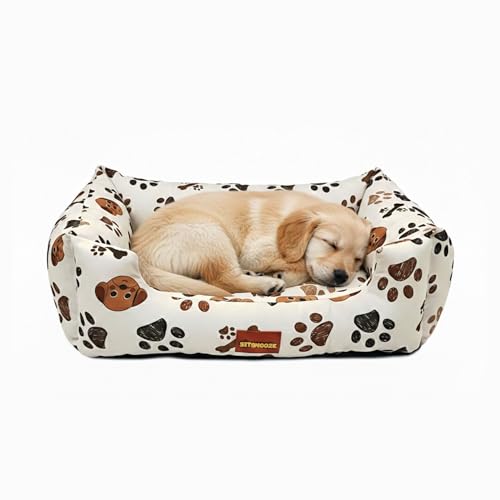 SITSNOOZE Pet Beds & Habitats - Luxurious Dog Bed Small to Large for Cats and Dogs - Plush Comfort and Supportive Design - Perfect for Indoor Use - Durable and Easy to Clean (Beige Printed, L) - Image 1
