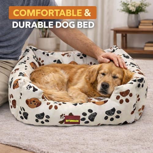 SITSNOOZE Pet Beds & Habitats - Luxurious Dog Bed Small to Large for Cats and Dogs - Plush Comfort and Supportive Design - Perfect for Indoor Use - Durable and Easy to Clean (Beige Printed, L) - Image 5