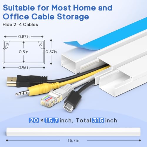 JOYUMY 315in Cord Hider Kit, Paintable Cable Raceway, Cord Covers for Wall Mount TV, TV Cable Hider Wall Kit, Wire Management, W 0.96in x H 0.57in, White - Image 5