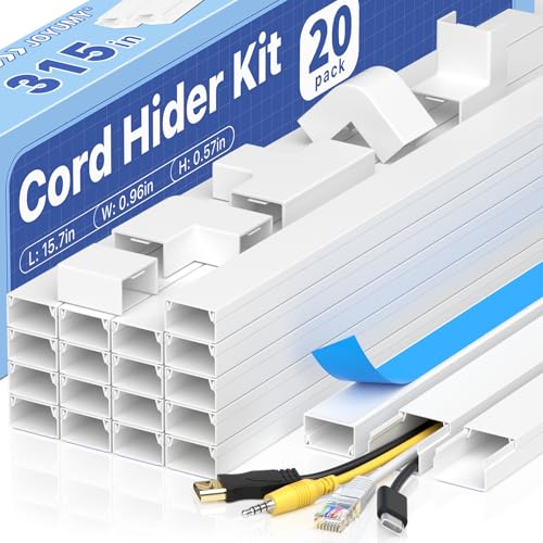 JOYUMY 315in Cord Hider Kit, Paintable Cable Raceway, Cord Covers for Wall Mount TV, TV Cable Hider Wall Kit, Wire Management, W 0.96in x H 0.57in, White - Image 1