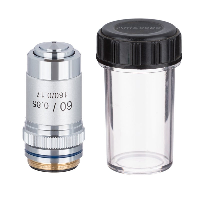 AmScope A60X 60X Achromatic Microscope Objective, Grey - Image 2