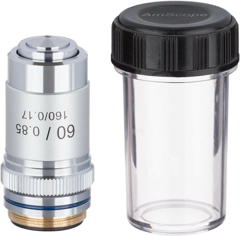 AmScope A60X 60X Achromatic Microscope Objective, Grey - Image 1