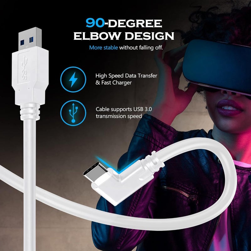 كاست ويف كابل توصيل لـ Oculus Quest 2 و Quest 1 لألعاب الكمبيوتر والشحن | نقل بيانات عالي السرعة وكابل شحن سريع بزاوية 90 درجة من نوع C USB3.2 Gen1 إلى USB Type A (16 قدم/5 متر) - Image 4