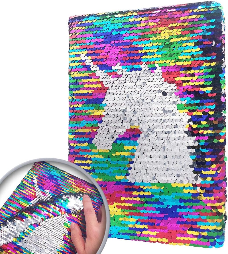 GINMLYDA Sequin Girls Journal for Kids, 8.5x5.5 Inches 160 Lined Pages Diary for Girls Unicorn Reversible Flip Sequence Notebook for Teenage Pre School Writing Drawing Travel Gifts(Rainbow-Sliver) - Image 1