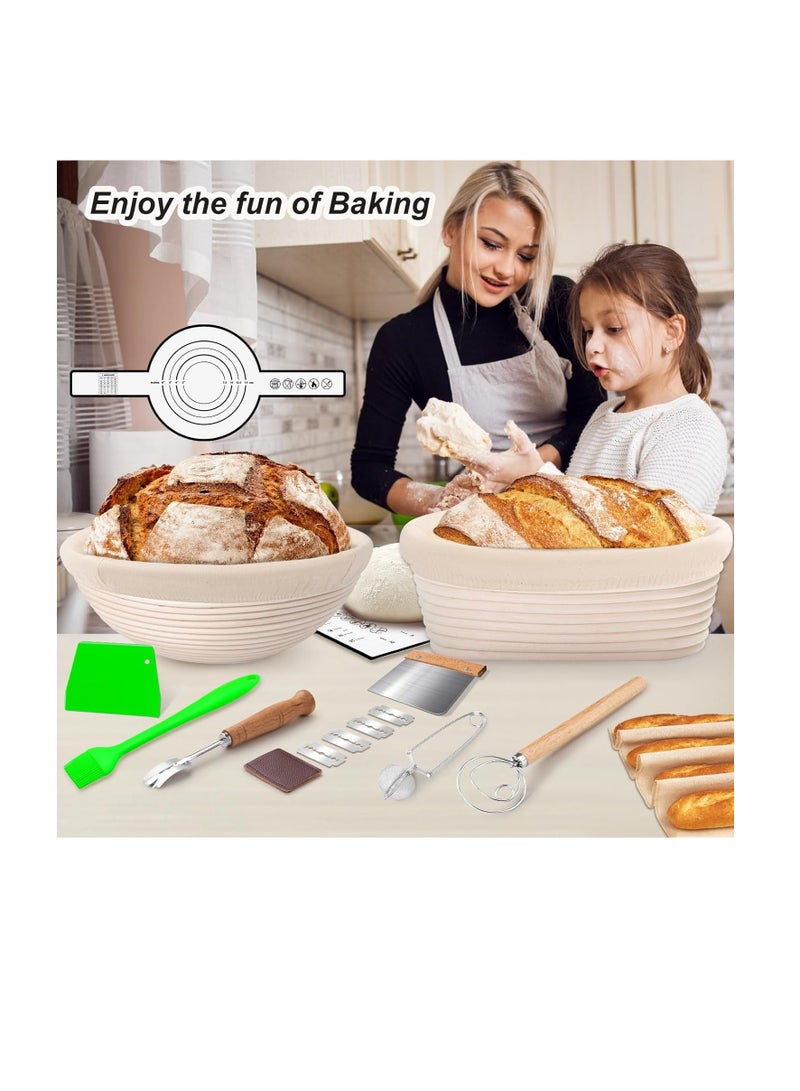 NZQXJXZ Large Sourdough Bread Baking Supplies, 10 Inch Round &12 Oval Banneton Bread Proofing Basket, Sourdough Starter Kit for Making Baking Fermentation  - Image 2