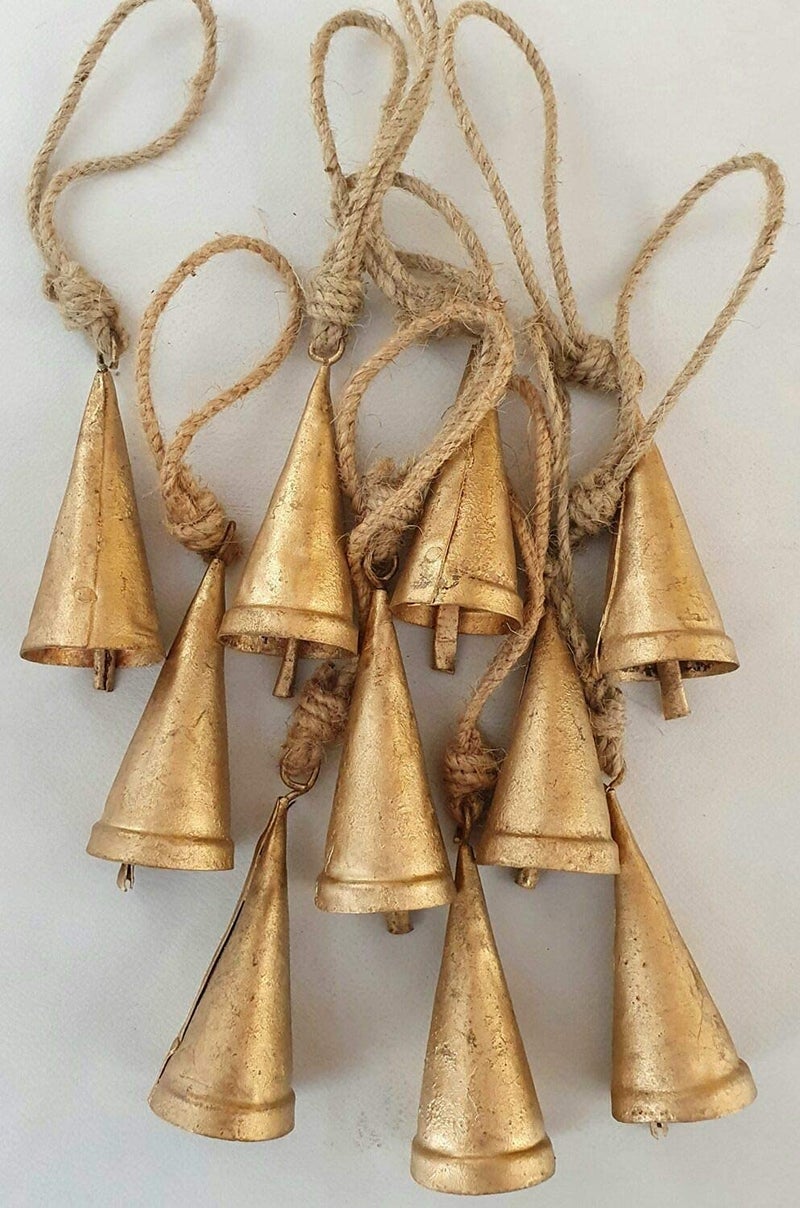 Carfar (Set of 20) Vintage Rustic Lucky Tin Cow Bells Christmas Decor Bells Cone Shape - Image 3