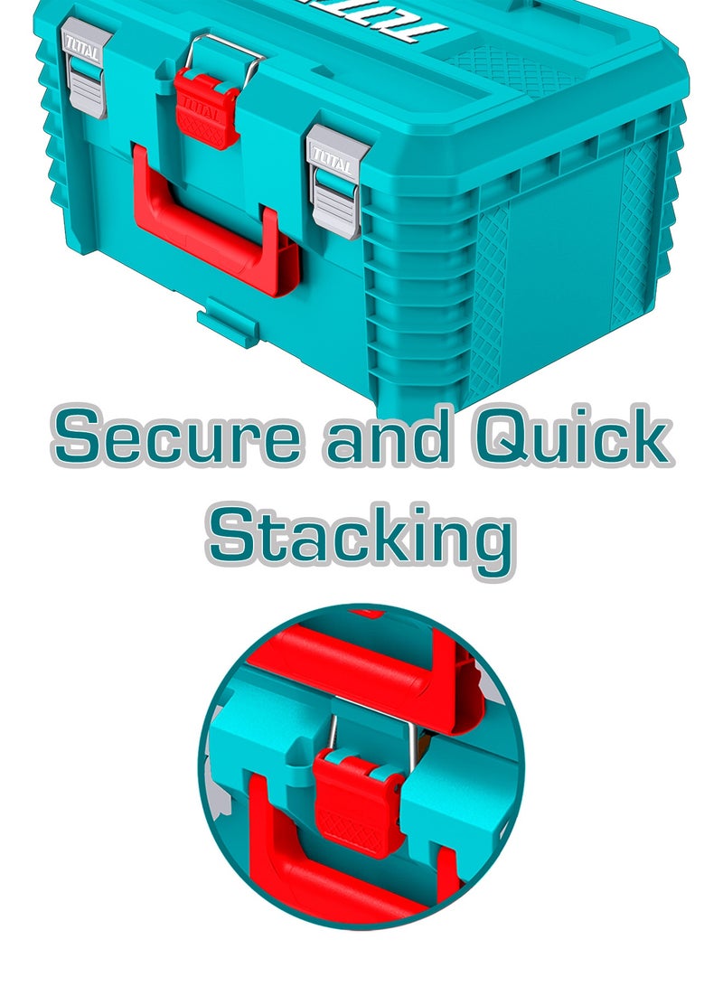 توتال صندوق أدوات عميق قابل للتكديس من توتال مقاس ١٩ بوصة، مزوّد ببطانة إسفنجية داخلية، باللون الفيروزي، بأبعاد ٤٨٠ × ٣٢٠ × ٢٤٨ ملم، مصنوع من مادة البولي بروبيلين، متوافق مع قاعدة بعجلات والعربة اليدوية، موديل TPBXS103 - Image 5