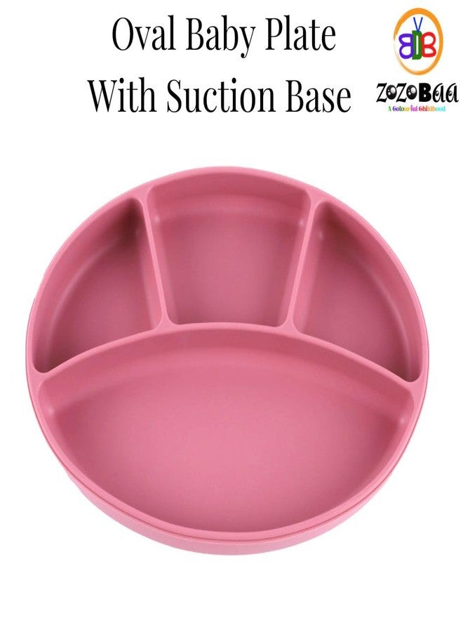 ZoZoBaa Silicone Feeding Set Including Bib, Spoon, Suction Base Oval Plate, Suction Base Bowl, | First Stage Feeding Set for BLW Training |BPA Free, Food Grade, Pack of 4, [Dark Red] - Image 5