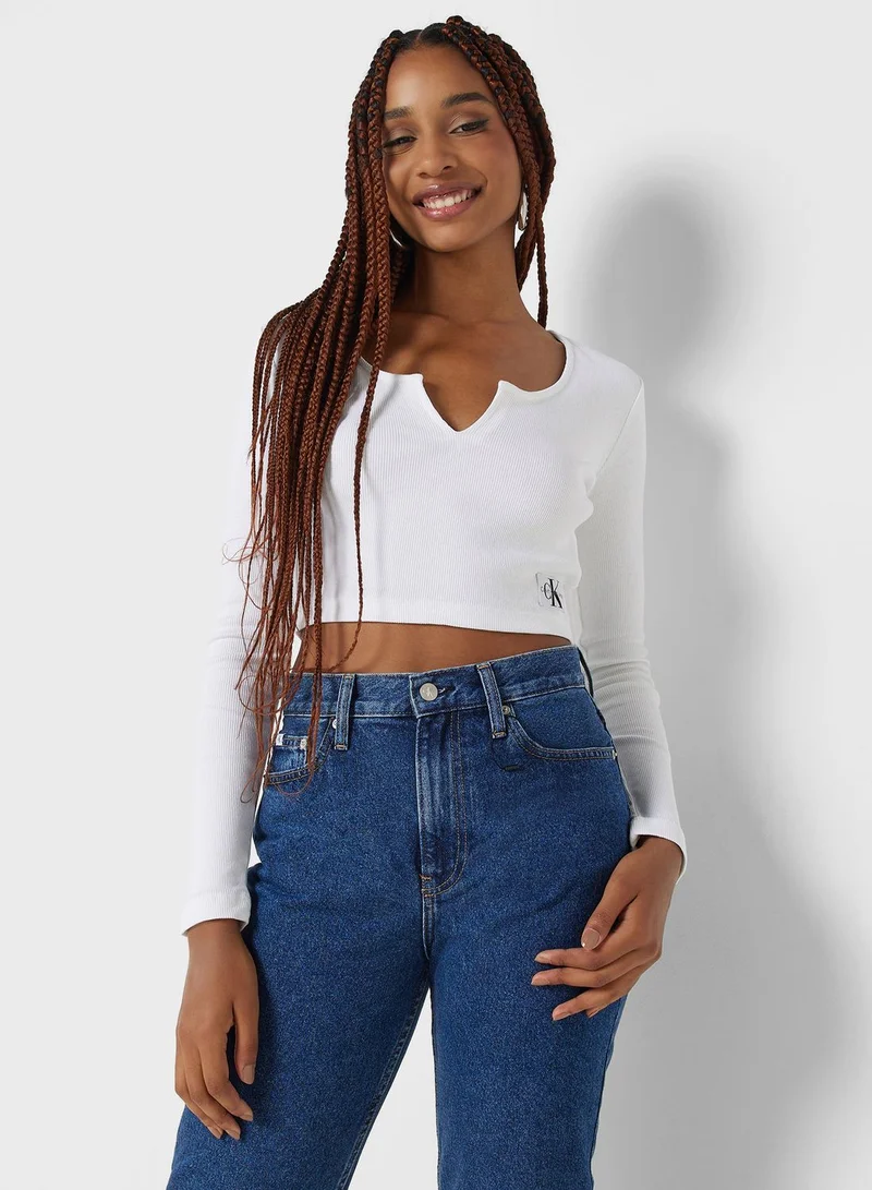 Calvin Klein Jeans Logo Ribbed Knitted Top