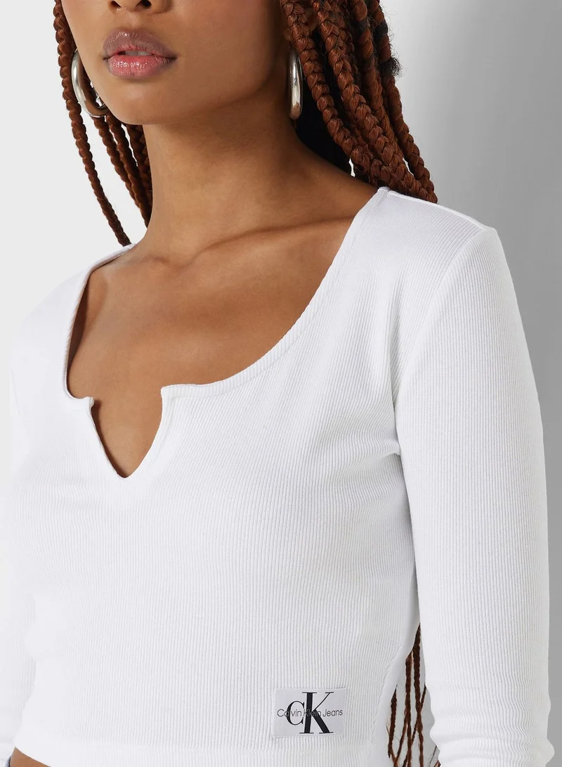 Calvin Klein Jeans Logo Ribbed Knitted Top