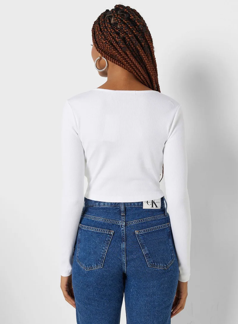 Calvin Klein Jeans Logo Ribbed Knitted Top